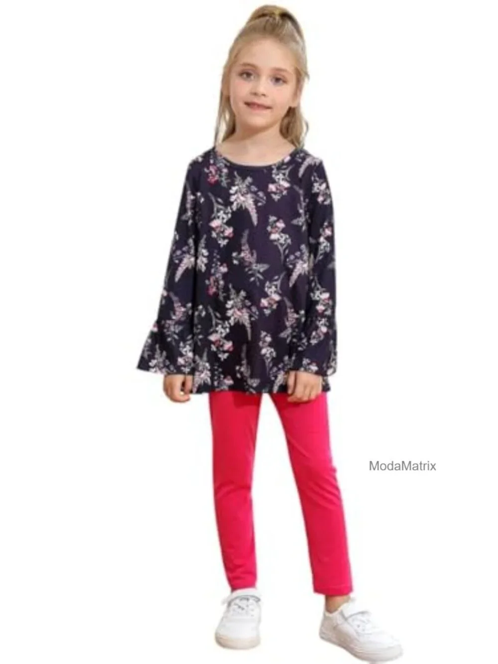 Floral Ruffle Long Sleeve Top and Leggings Set